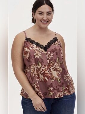 Torrid Chablis Lace Trim Cami Women’s Size 2X Floral New